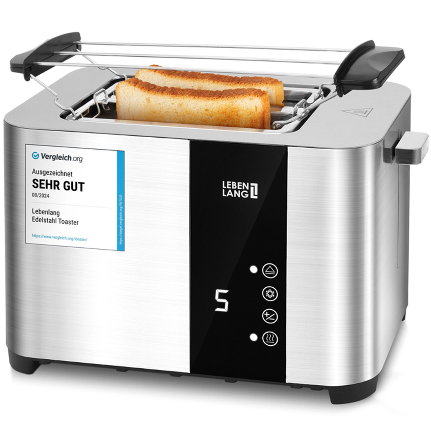 LEBENLANG Edelstahl Toaster mit Brötchenaufsatz