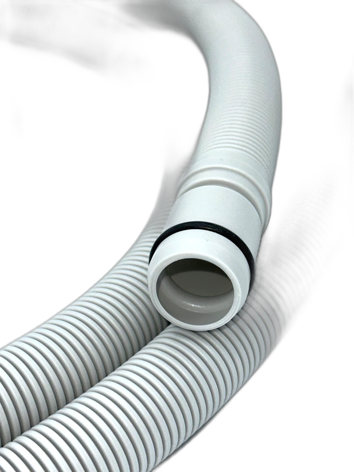 Detailansicht Ablaufschlauch Bosch 00496925 – O-Ring und Endstücke 22 mm Ø aus grauem Kunststoff