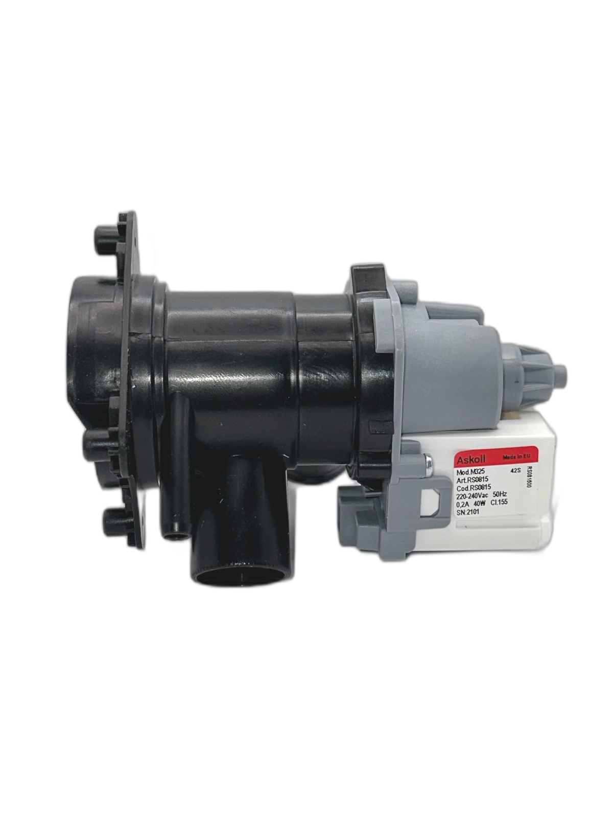 Waschmaschinenpumpe Bosch 00145777 – kompakte Magnettechnikpumpe mit Zulauf- und Auslaufstutzen